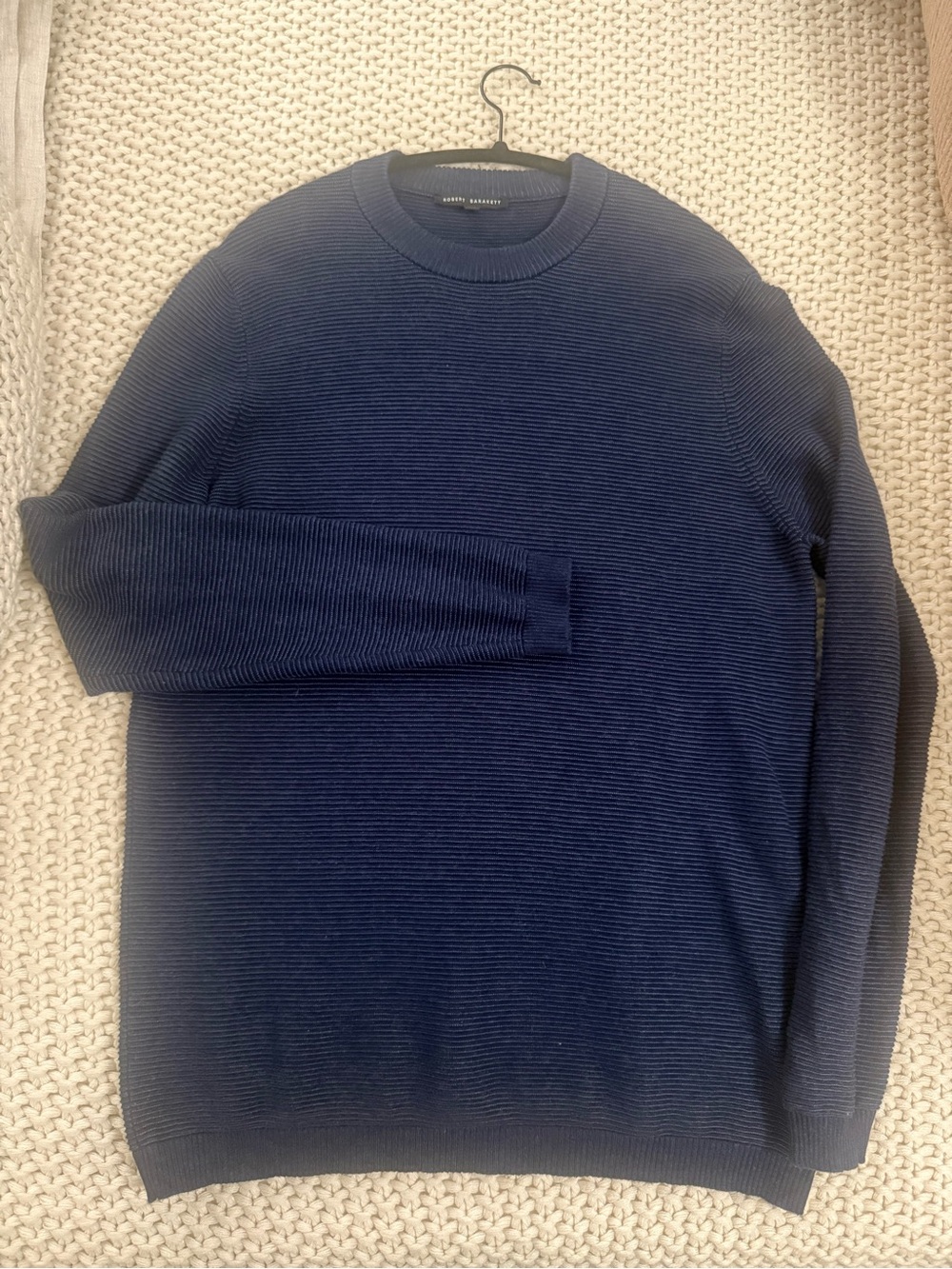 Robert Barakett Navy Ribbed Crewneck Sweater